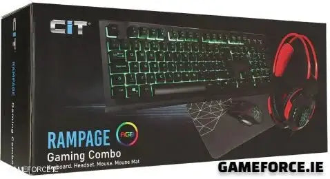 CiT Rampage RGB Gaming Keyboard, RGB Gaming Mouse, RGB Gaming Headset & Gaming Mouse Pad Combo Set 4 In 1 Bundle displayed with vibrant RGB lighting