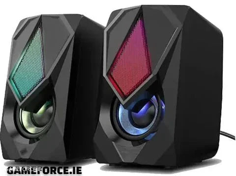 PC-LINK SCREECH-K9 GM11 USB Gaming Speakers on a desk showcasing sleek and modern design.