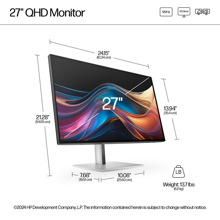 HP Series 7 Pro 27 inch QHD Monitor - 727pq