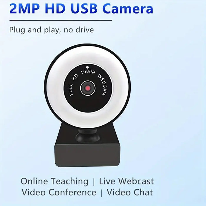 PC-Link 1080P HD USB Webcam with Microphone and Ring Light