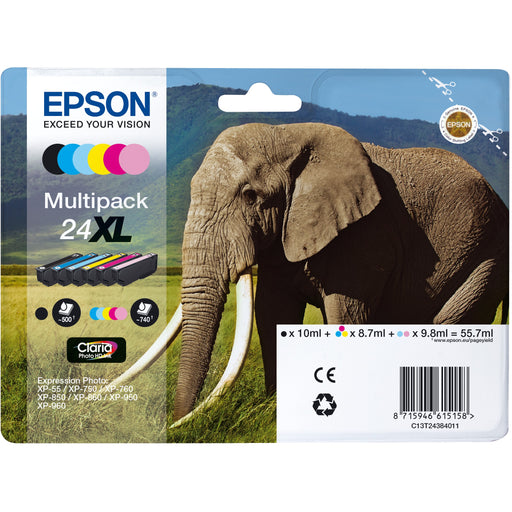 Epson Tinte 24XL C13T24384011 6er Multipack (BKMCY/Hellmagenta/Hellcyan) bis zu 740 Seiten