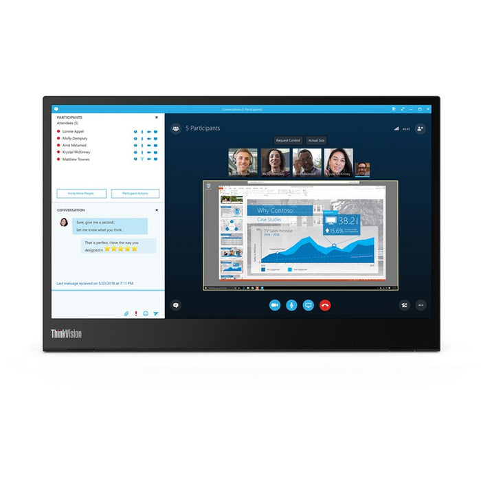 36cm/14'' (1920x1080) Lenovo ThinkVision M14 Portable 16:9 FHD IPS 60Hz 6ms 2xUSB-C VESA Black