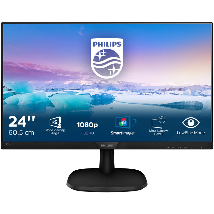 61cm/24'' (1920x1080) Philips V-Line 243V7QJABF 16:9 4ms VGA HDMI DisplayPort VESA Speaker Full HD Black