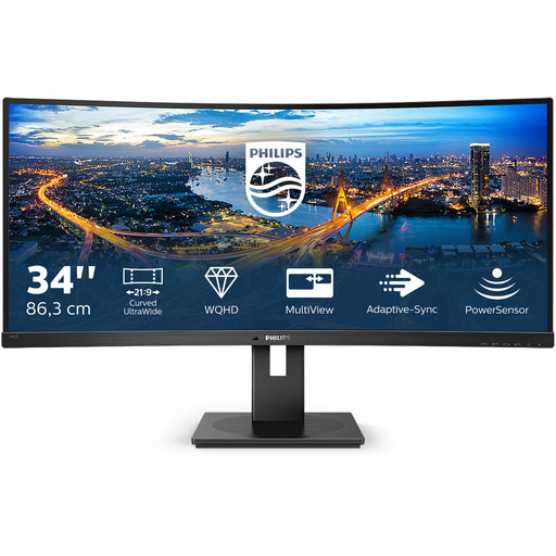 4cm/34'' (3440x1440) Philips B-Line 345B1C Curved 5ms 21:9 USB 2xHDMI DisplayPort VESA Speaker WQHD Black