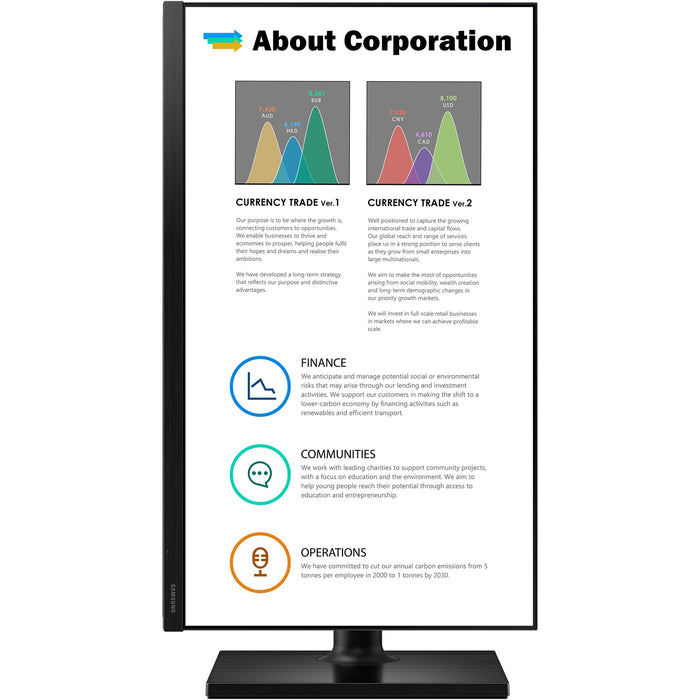 61cm/24'' (1920x1080) Samsung LF24T450FQR 16:9 5ms USB 2xHDMI DisplayPort VESA Pivot Full HD Black