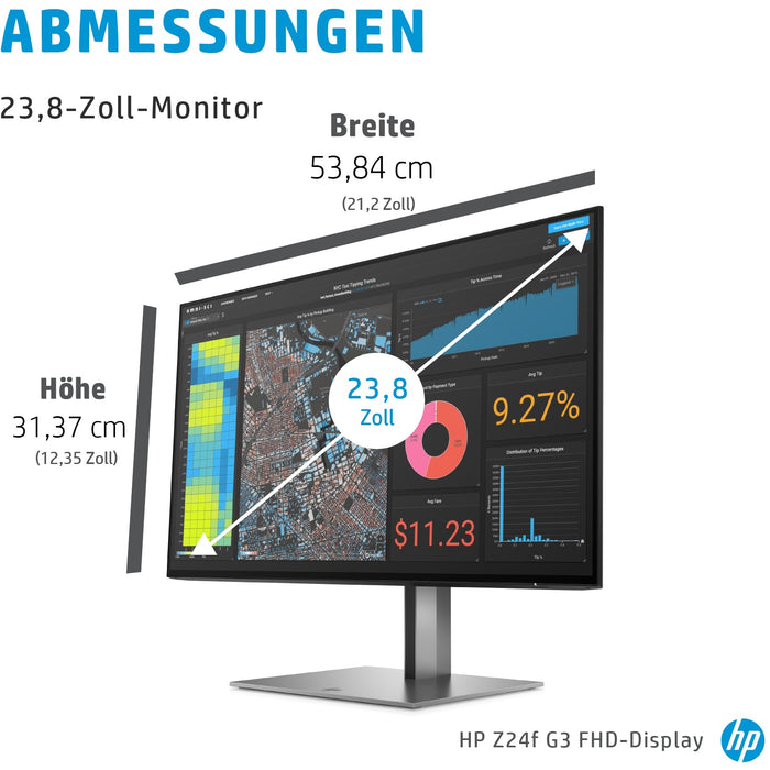 61cm/24'' (1920x1080) HP Z24f G3 16:9 5ms IPS HDMI 2xDisplayPort 4xUSB 3.2 VESA Pivot Frameless Full HD Grey/Black