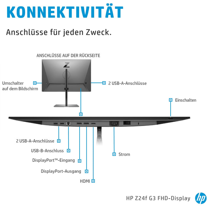 61cm/24'' (1920x1080) HP Z24f G3 16:9 5ms IPS HDMI 2xDisplayPort 4xUSB 3.2 VESA Pivot Frameless Full HD Grey/Black