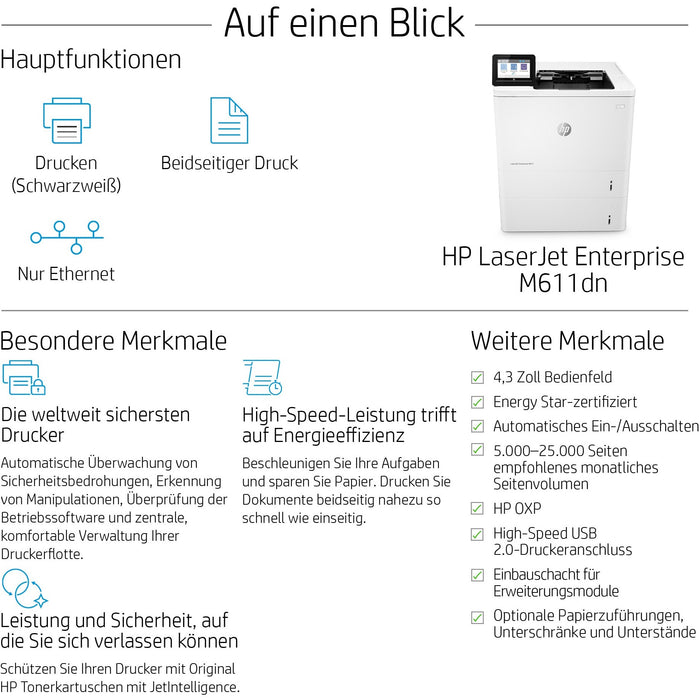 L HP LaserJet Enterprise M611dn Laserdrucker 61 S./Min. LAN Duplex