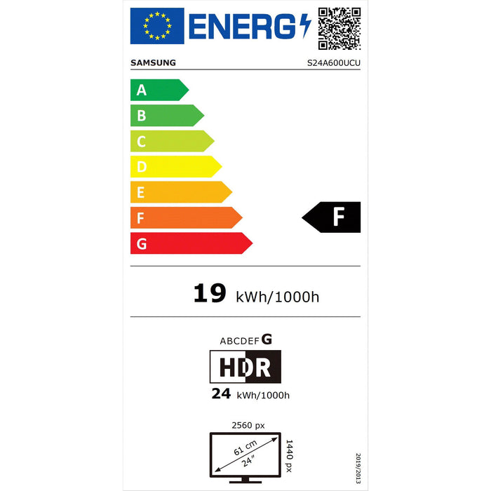 61cm/24'' (2560x1440) Samsung S24A600UCU 16:9 5ms IPS HDMI DisplayPort USB-C VESA Pivot QHD Black