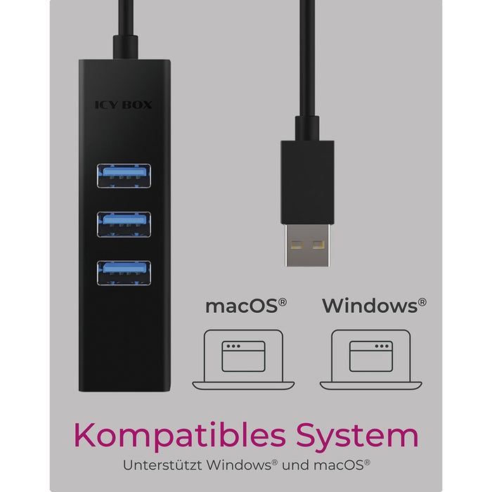 ICY BOX IB-HUB1419-LAN USB 3.0/USB-C HUB 3xUSB 3.0  1xGigabit LAN