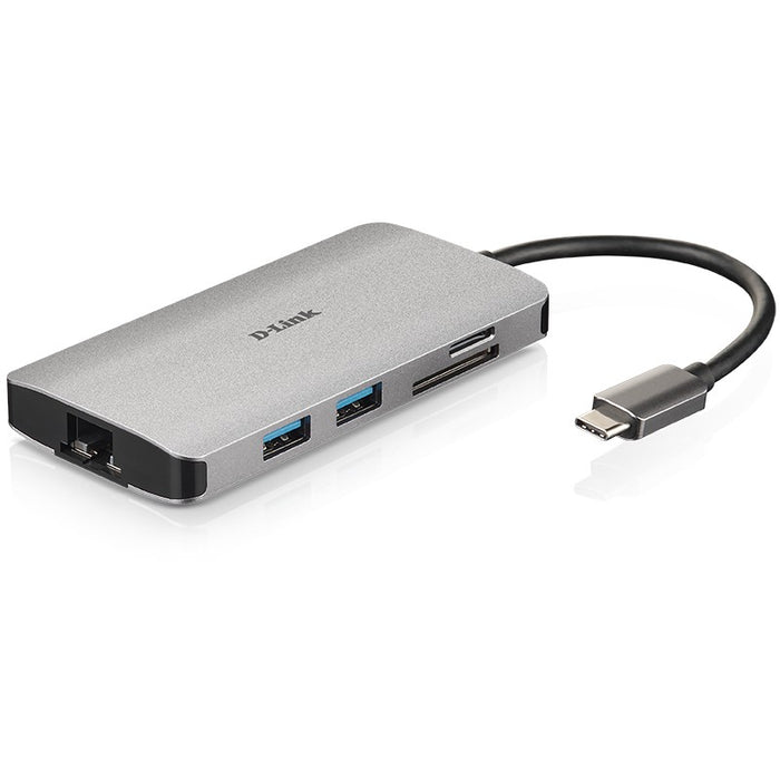 USB-C HUB 8Port D-Link DUB-M810 3xUSB3.0 USB-C HDMI 4K SD microSD Gigabit Lan RJ45 passiv Grey