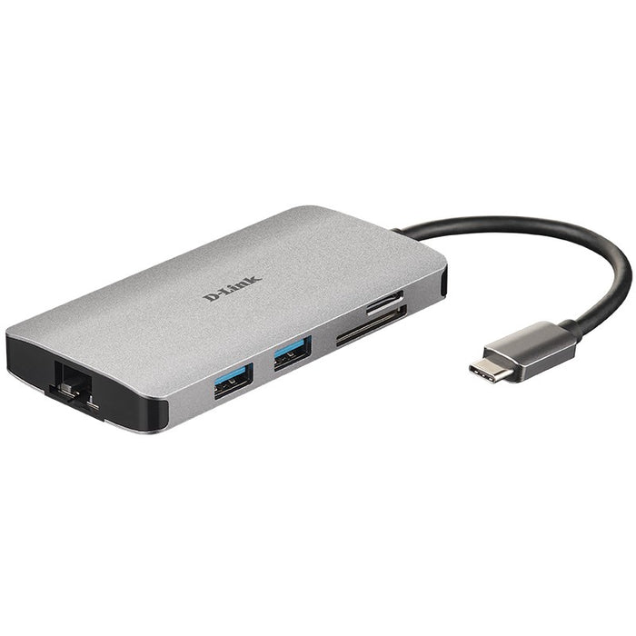 USB-C HUB 8Port D-Link DUB-M810 3xUSB3.0 USB-C HDMI 4K SD microSD Gigabit Lan RJ45 passiv Grey