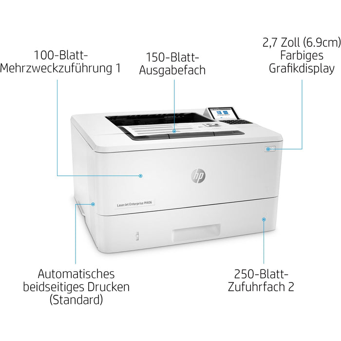 L HP LaserJet Enterprise M406DN S/W-Laserdrucker 38 S./Min. A4 LAN Duplex