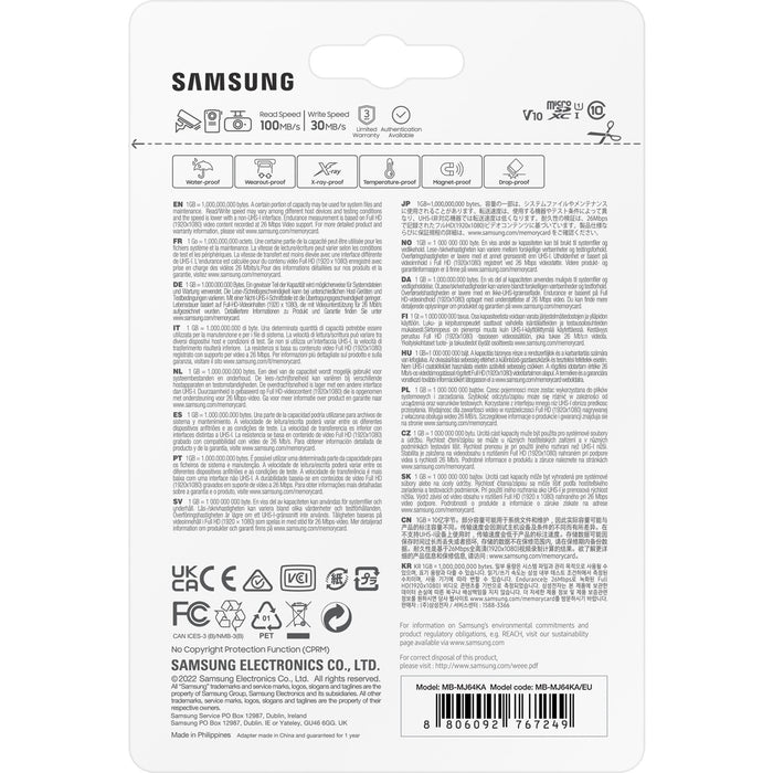 CARD 64GB Samsung PRO Endurance microSDXC 100MB/s +Adapter