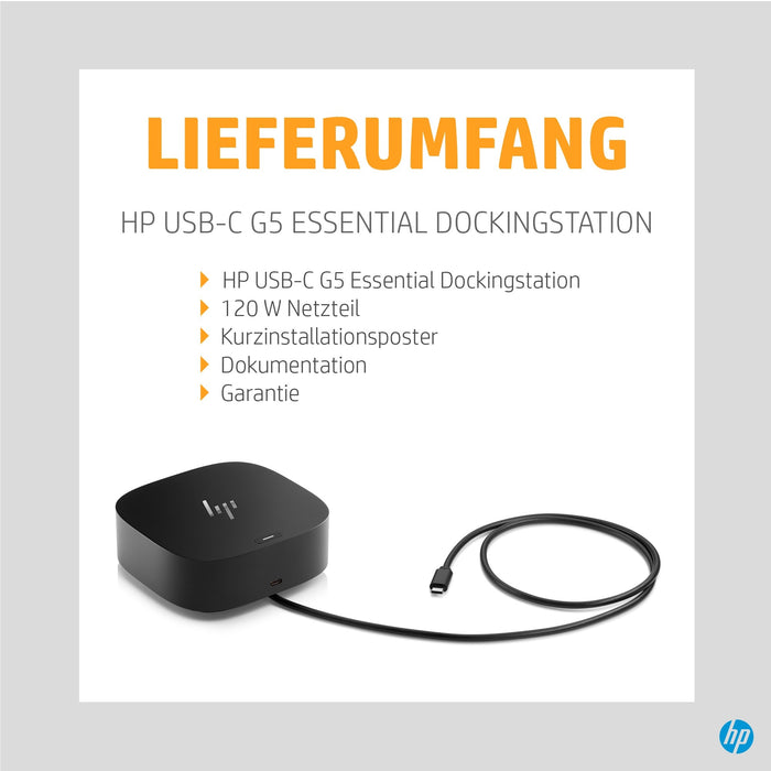 D HP USB-C G5 Essential Dock 120W Schwarz