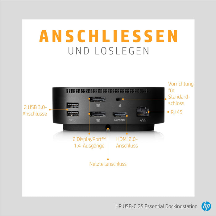 D HP USB-C G5 Essential Dock 120W Schwarz