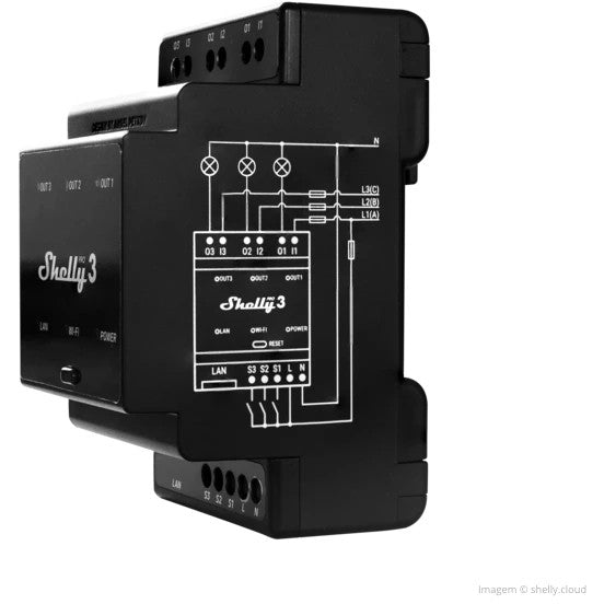 Shelly Relais "Pro 3" WLAN LAN 3x 16A 3 Kanäle 3 Phasen Max. 48A BT DIN-Rail