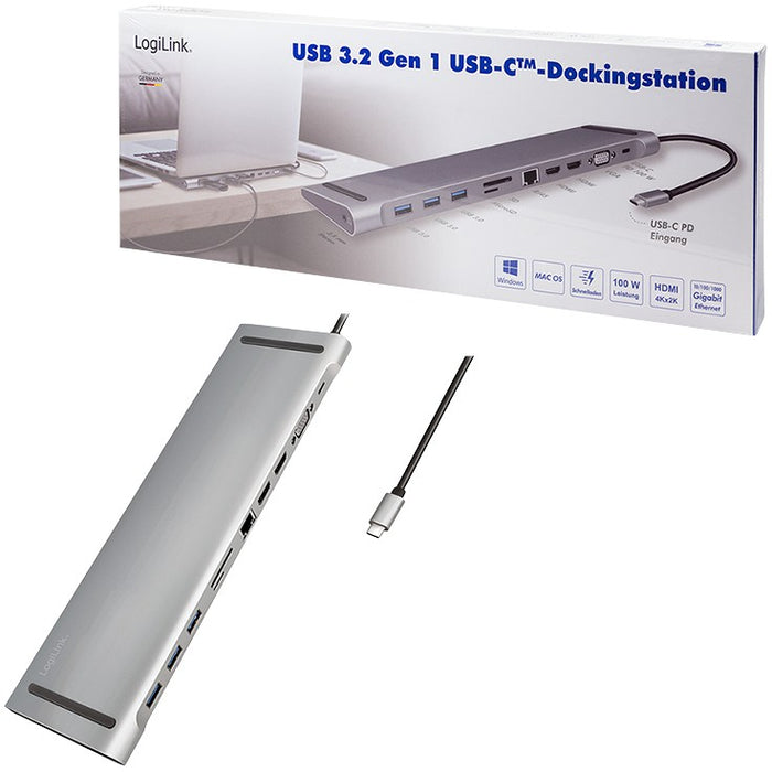 LogiLink UA0373 USB-C 11-in-1 PD 100W DockingStation Silber