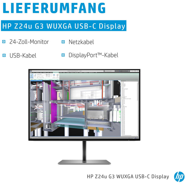 61cm/24'' (1920x1200) HP Z24u G3 16:10 5ms IPS HDMI DP USB VESA Pivot Full HD Turbo Silber