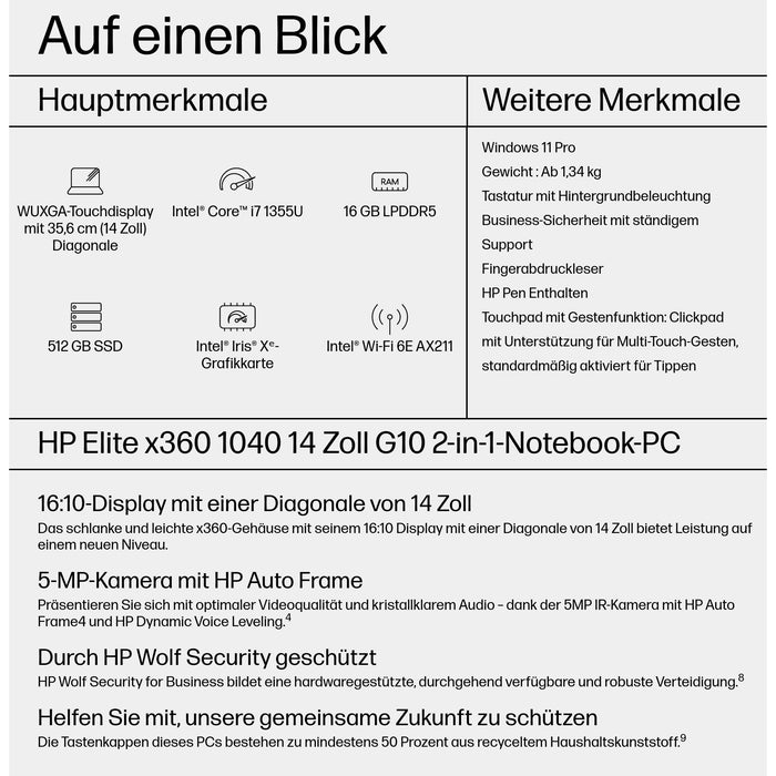 HP Elite x360 1040 G10 Intel i7-1355U 35