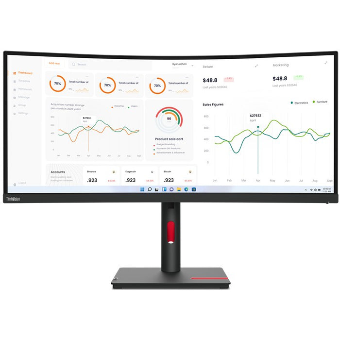 /937cm/34" (3440x1440) Lenovo ThinkVision T34w-30 4ms HDMI DP USB-C Wide Curve Raven Black