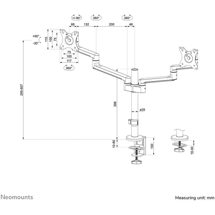 Tischhalterung für 2 Monitore (17"-27") max. 16kg - vollbeweglich - Neomounts Schwarz