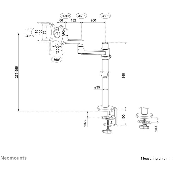 Tischhalterung für Monitor Gelenkarm (17"-27") max. 8kg - Neomounts Weiß