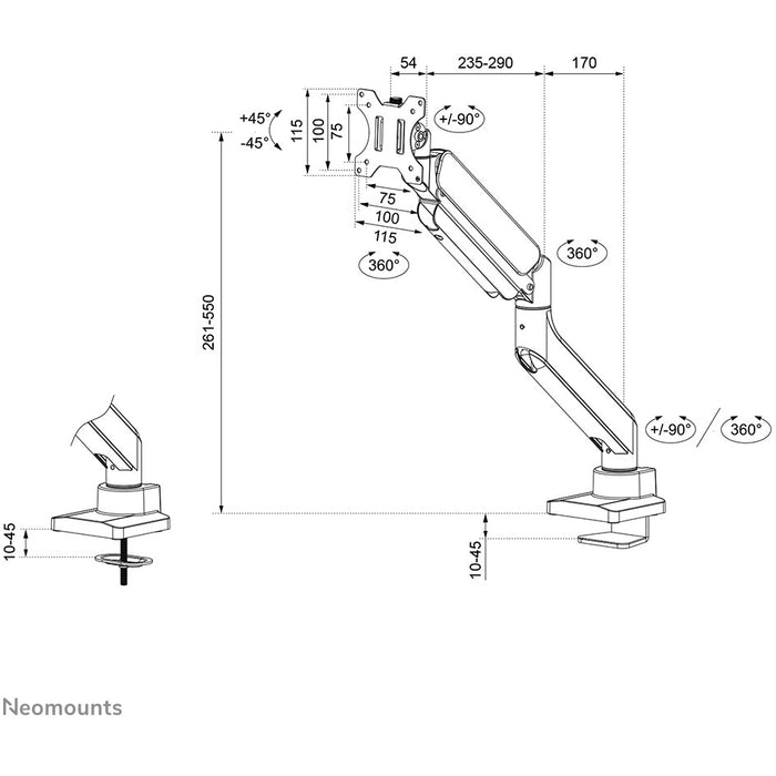 Tischhalterung für Curved-Ultra-Wide-Bildschirme (17"-49") max. 18kg - vollbeweglich- Neomounts Schwarz