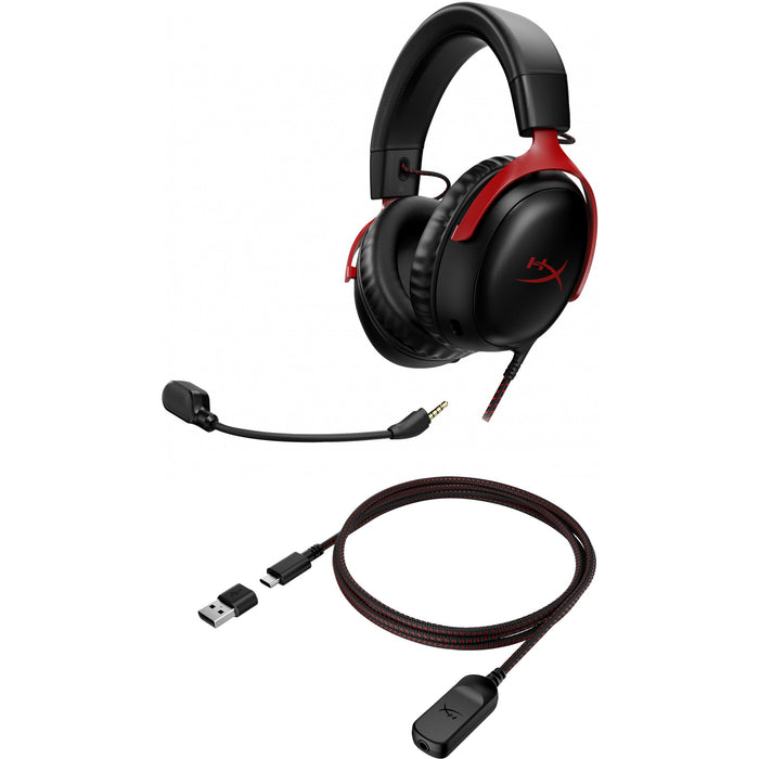 HP HyperX Cloud III Gaming Headset/7.1 Sound/DTS Headphone:X/Spatial Sound/Over-Ear - schwarz/rot