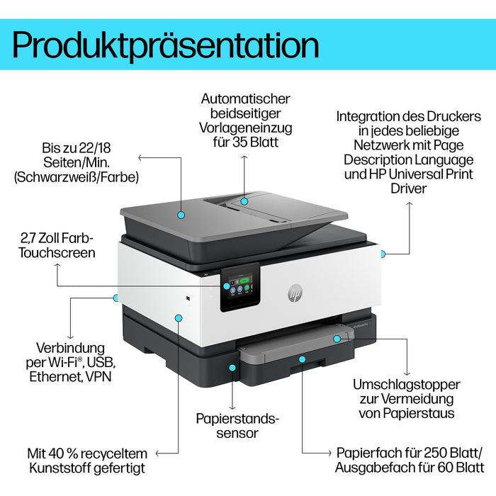 T HP OfficeJet Pro 9120b Tinte-Multifiunktionsdrucker 4in1 A4 LAN WLAN ADF Duplex