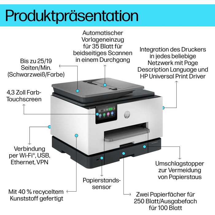 T HP OfficeJet Pro 9130b Tinte-Multifunktionsdrucker 4in1 A4 LAN WLAN ADF Duplex