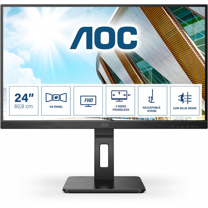 61cm/24" (1920x1080) AOC Pro-line 24P2QM 16:9 FHD 75Hz 4ms HDMI DVI DP VGA Speaker Pivot Black