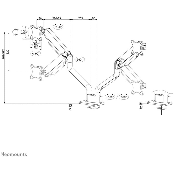 Full-Motion-Tischhalterung für 17-35" Bildschirme 36KG DS70S-950BL1 Neomounts White