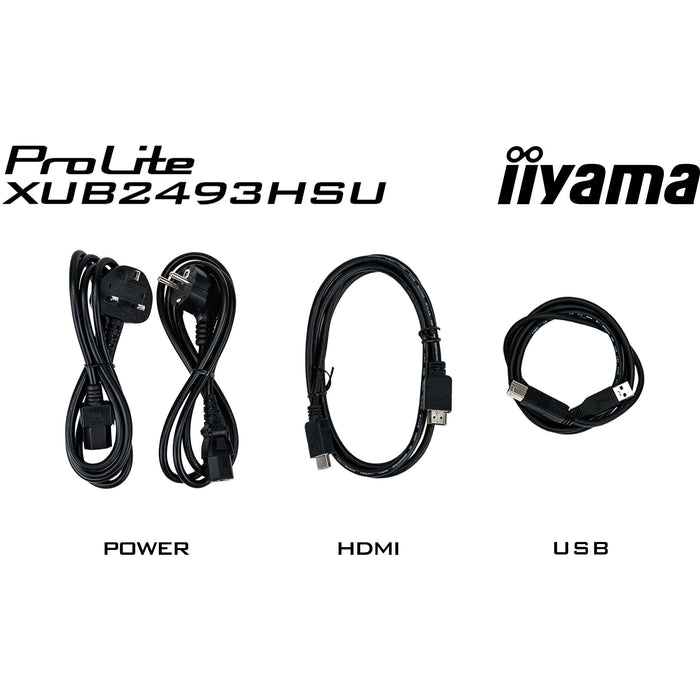 61cm/24" (1920x1080) iiyama ProLite XUB2493HSU-B6 16:9 FHD IPS 100Hz 1ms HDMI DP Pivot Vesa Speaker Black