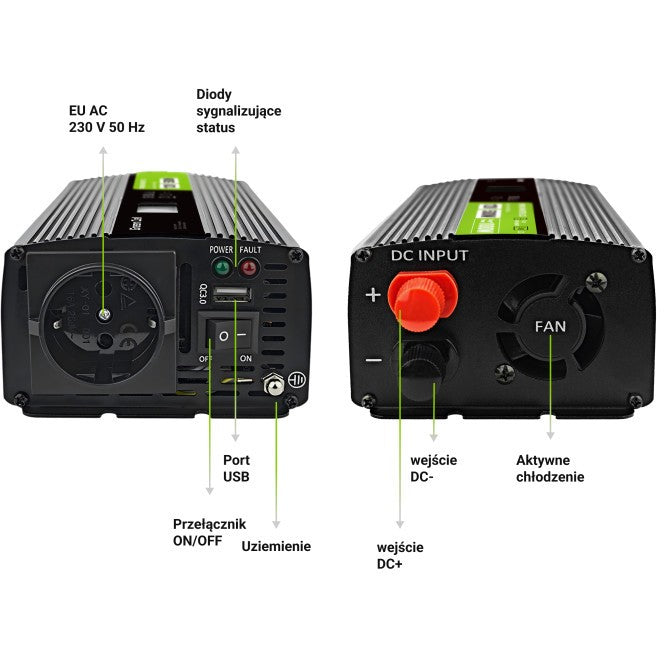 Green Cell KFZ Spannungswandler Power Inverter 12V > 230V 500W/1000W Display