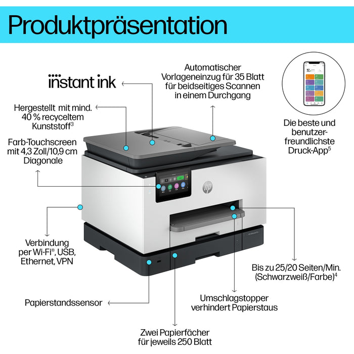 T HP OfficeJet Pro 9132e Tinte-Multifunktionsdrucker 4in1 HP+ A4 LAN WiFi ADF Duplex