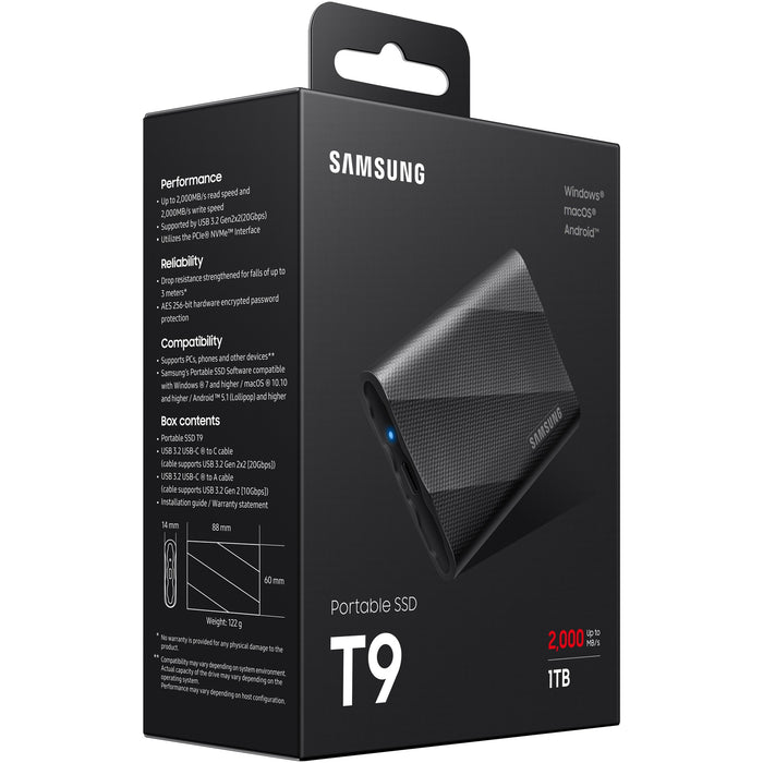 1TB Samsung Portable T9 USB 3.2 Gen2 Black retail