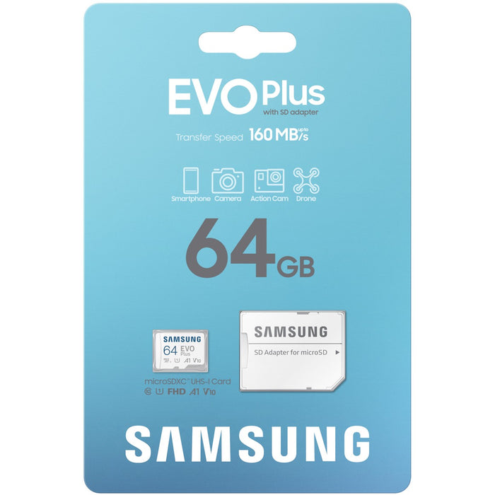 Card 64GB Samsung EVO Plus MicroSDXC UHS-I U2 V10 A1 inkl. SD Adapter