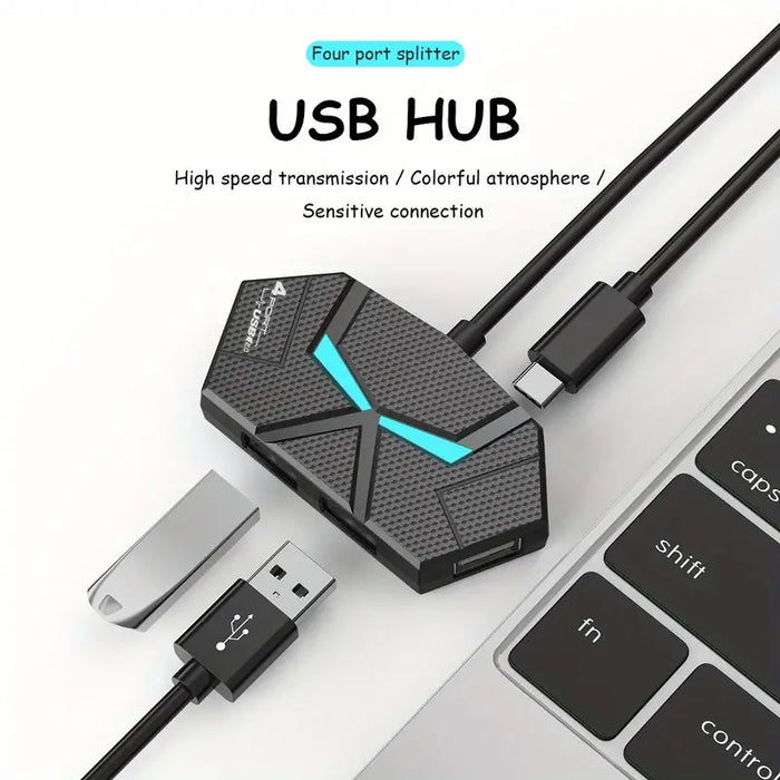 PC-Link 4-Port USB Hub 2.0 Splitter with LED Atmosphere Light