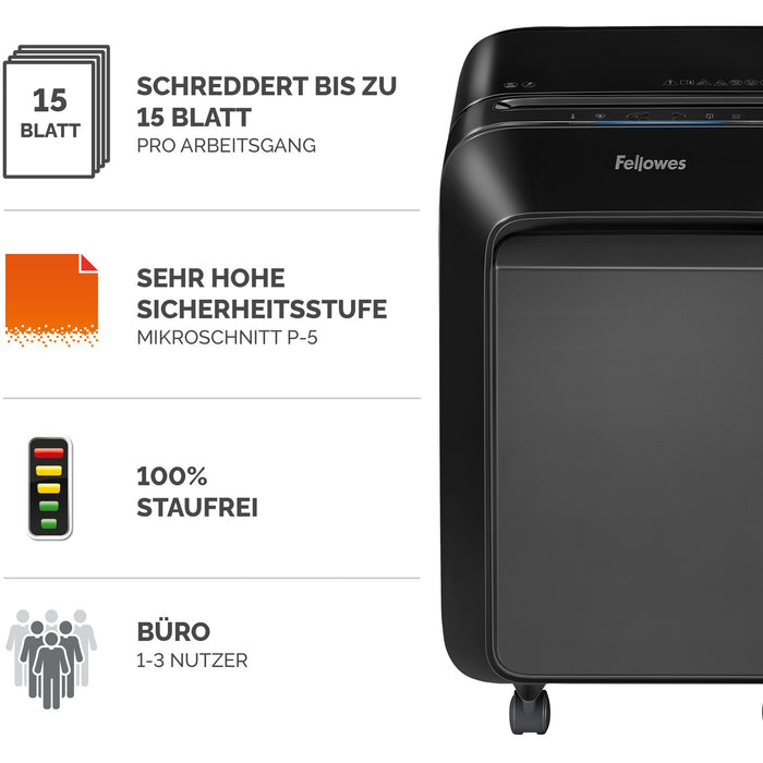 Fellowes Powershred LX211 Aktenvernichter MicroCut 15 Blatt 2x12mm P-5 Schwarz