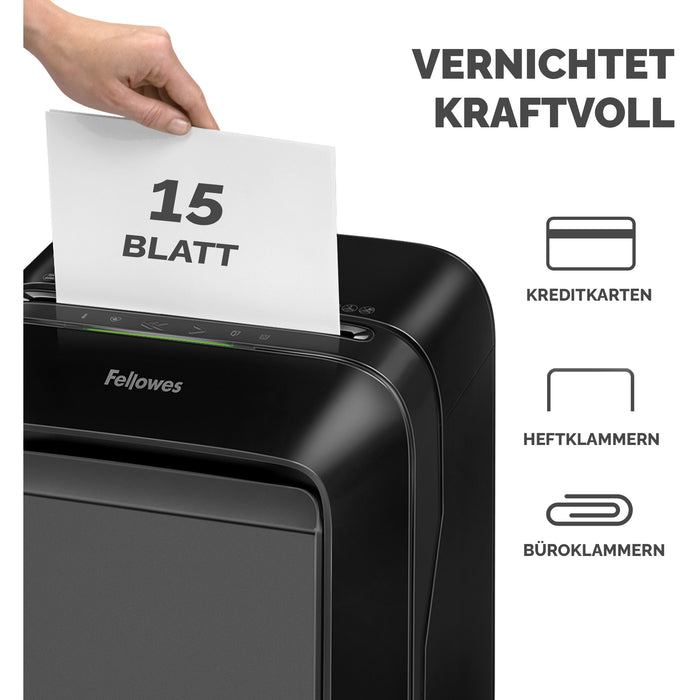 Fellowes Powershred LX211 Aktenvernichter MicroCut 15 Blatt 2x12mm P-5 Schwarz