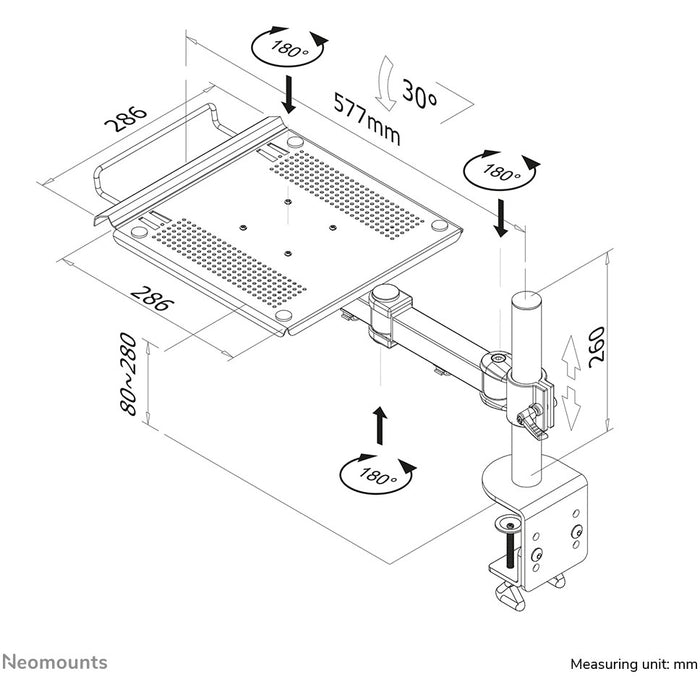 Neomounts NOTEBOOK-D100 neig- und schwenkbare Tischhalterung für Notebooks.