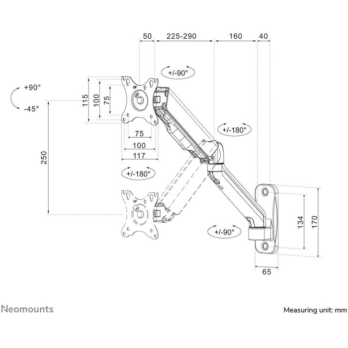 Neomounts WL70-450BL11 bewegliche Wandhalterung für 17-32" Bildschirme - Schwarz