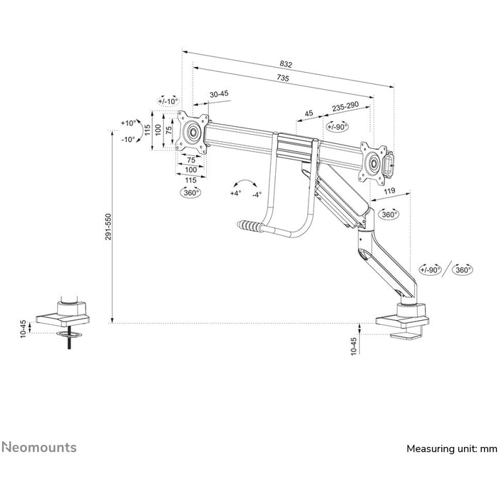 Neomounts DS75-450BL2 Tischhalterung für 17-32" Bildschirme - Schwarz