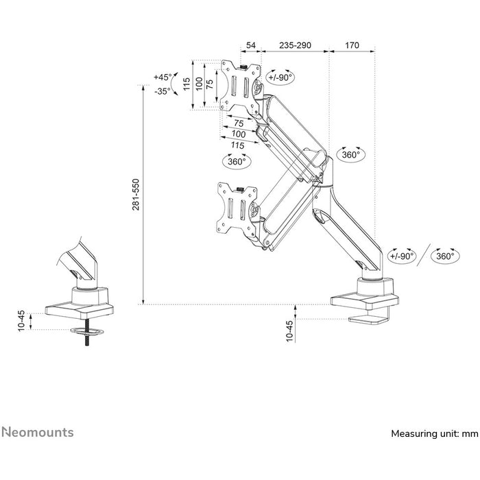 Neomounts DS70-450BL1 Tischhalterung für 17-42" Bildschirme - Schwarz