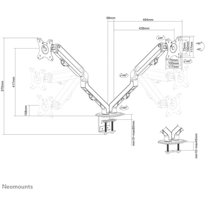 Neomounts FPMA-D650DBLACK Tischhalterung - Schwarz für 27" - Schwarz