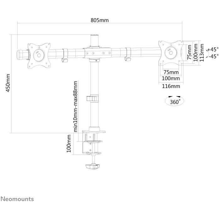 Neomounts FPMA-DCB100DBLACK Tischhalterung für zwei Flachbildschirme bis 27" (69 cm).