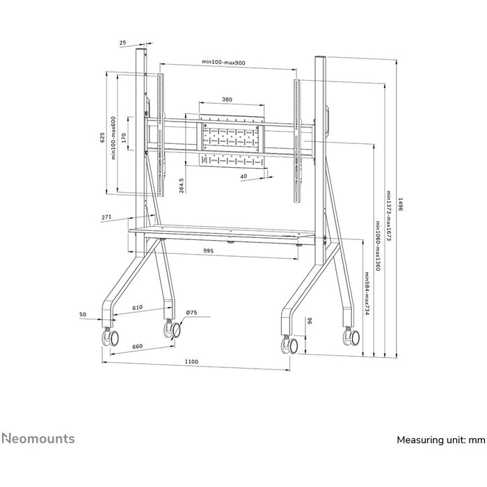 Neomounts FL50-525BL1 mobiler Bodenständer für 55-86" Bildschirme - Schwarz