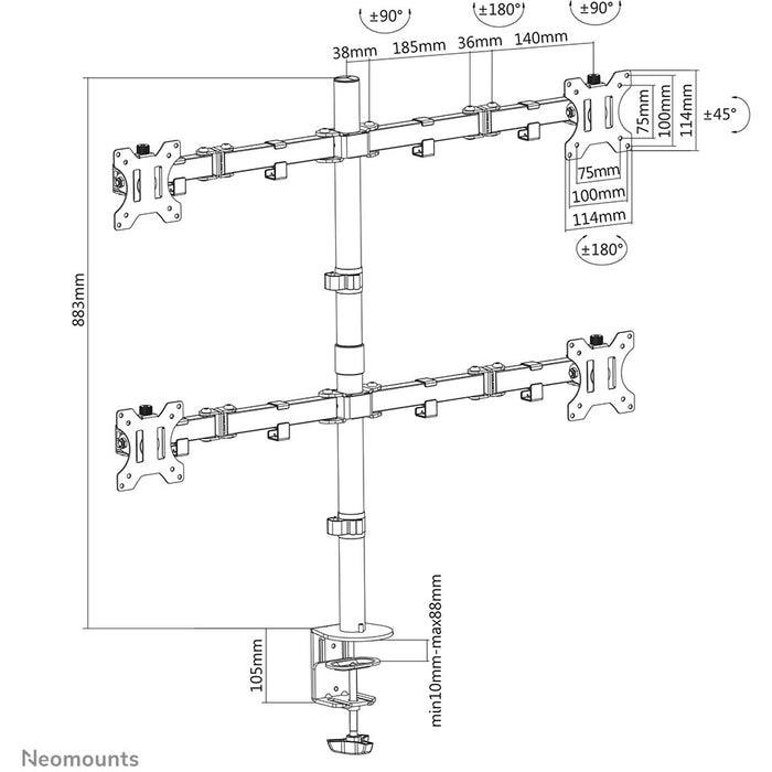 Neomounts FPMA-D550D4BLACK bewegliche Tischhalterung für 13-32" Bildschirme - Schwarz