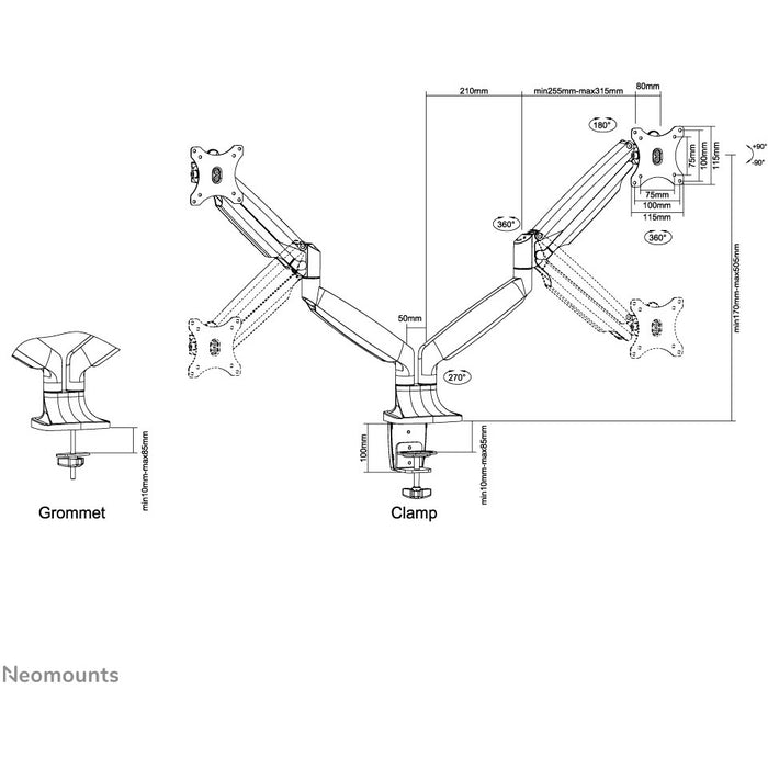 Neomounts NM-D750DBLACK bewegliche Tischhalterung für zwei Flachbildschirme bis 32" (82 cm)